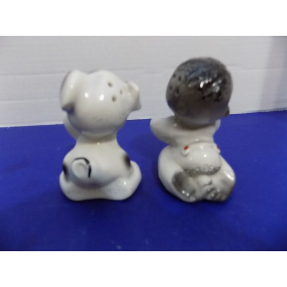 Vintage Van Tellingen Boy Dog Puppy Hugger Salt Pepper Shakers - Picture 4 of 5
